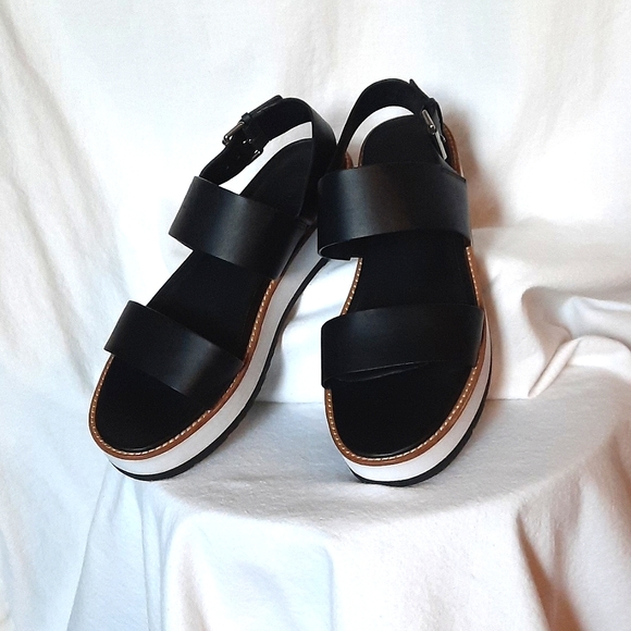 VINCE Chunky Leather Strappy Platform Sandals, Black, Tan, White - Picture 4 of 8